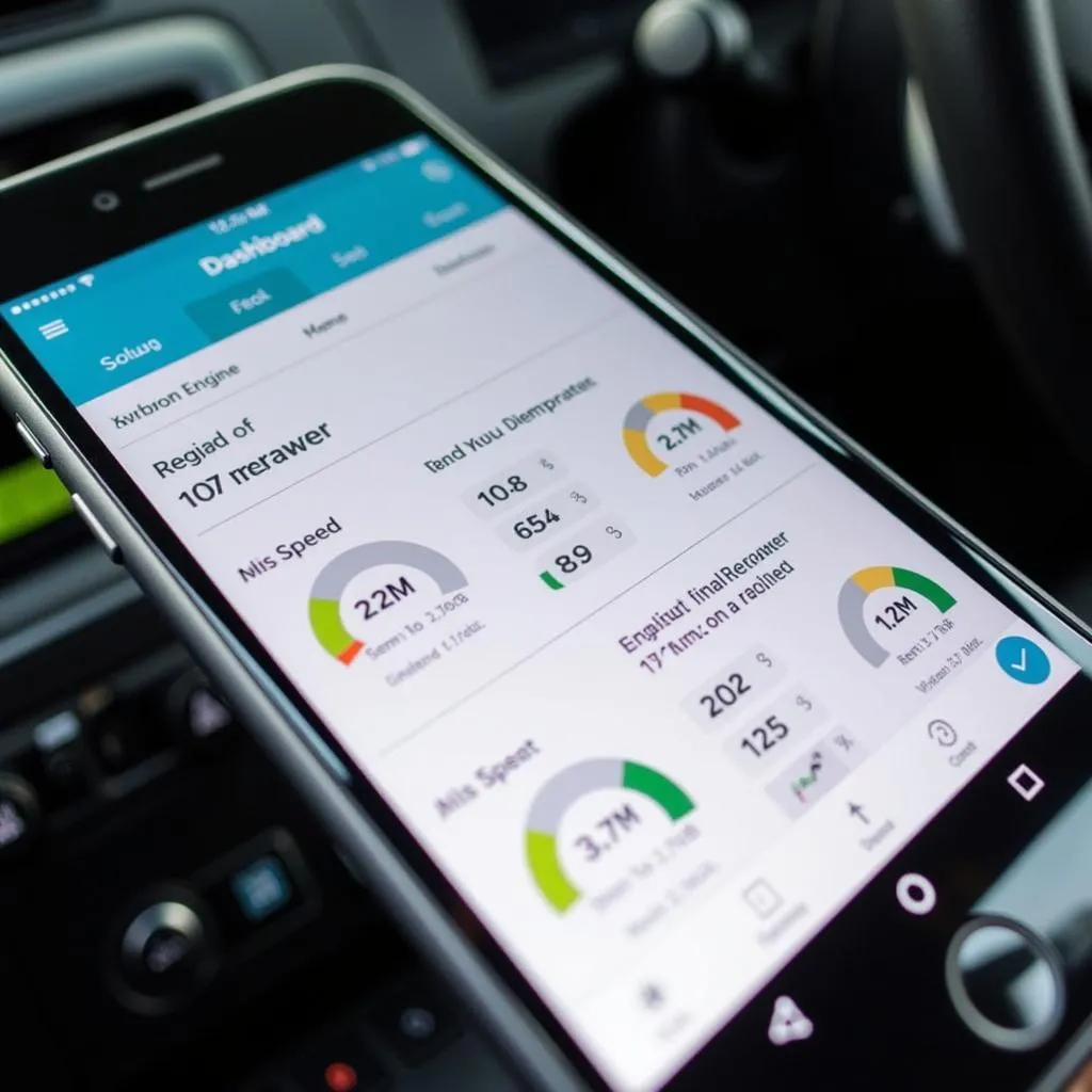 Smartphone displaying ELM OBD software dashboard