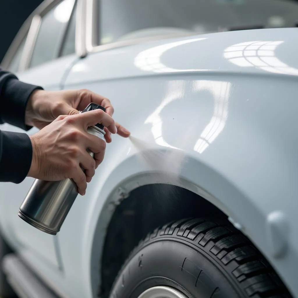 Applying spray can primer to a car