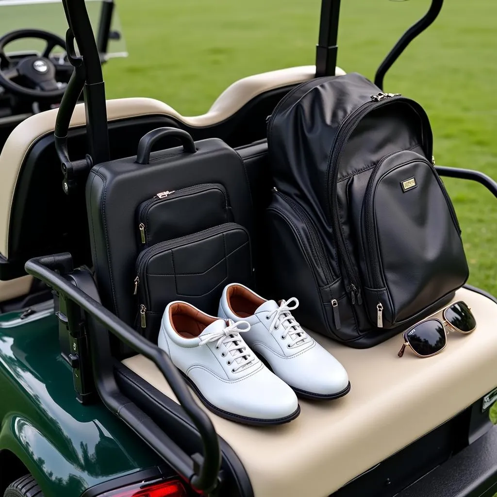 Golf Accessories Displayed on a Golf Cart