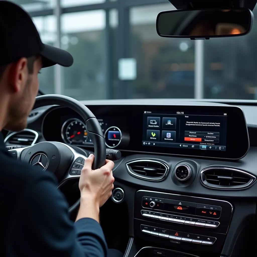 Technician Using Dealer-Level Scanner on Mercedes-Benz