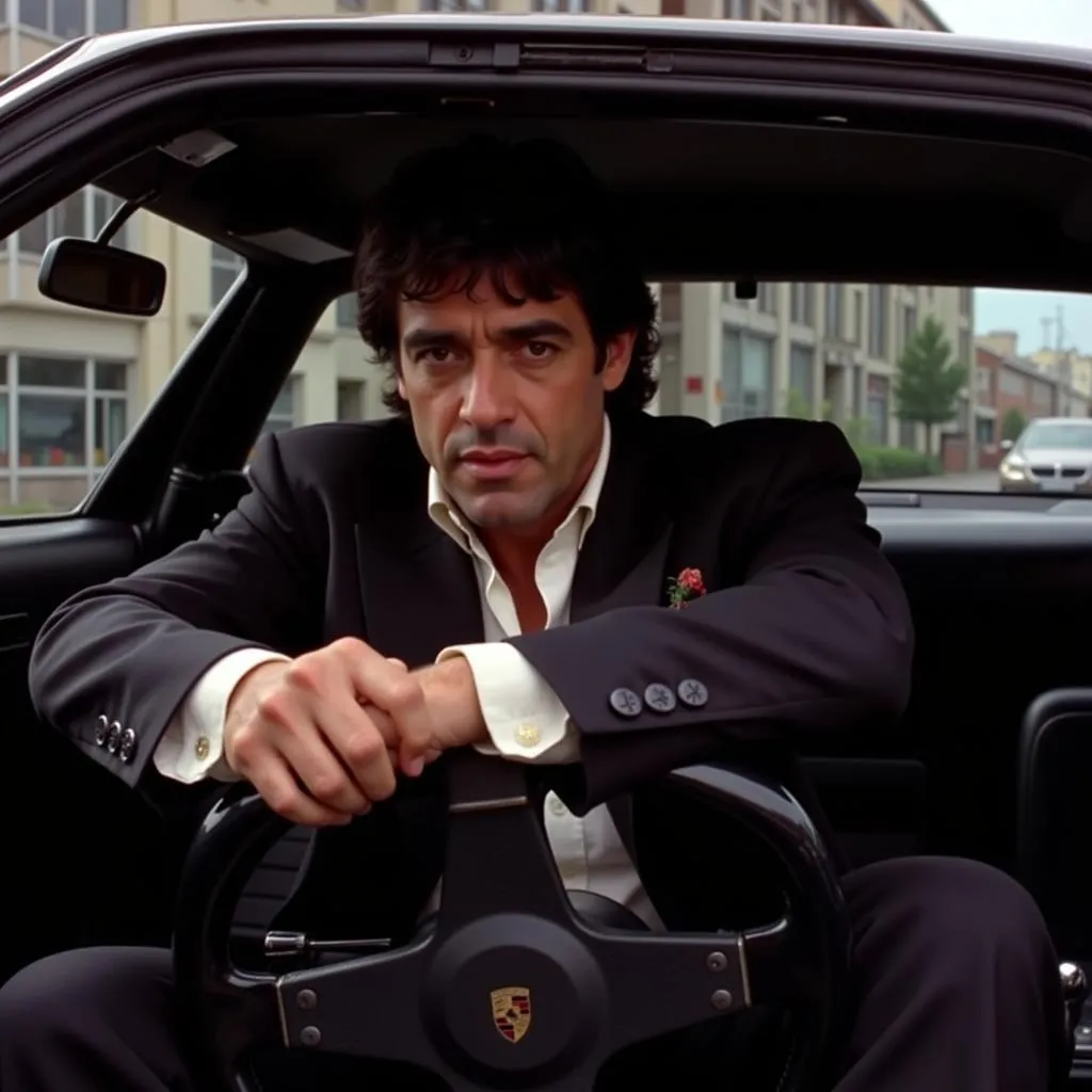 Al Pacino as Tony Montana driving the Porsche 928