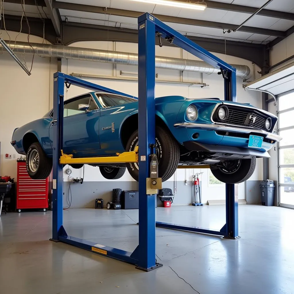 Two-Post Car Lift in Garage