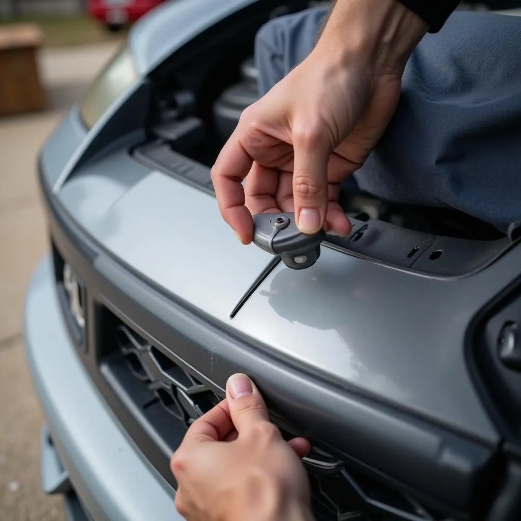 Inspecting a used car bumper for damage