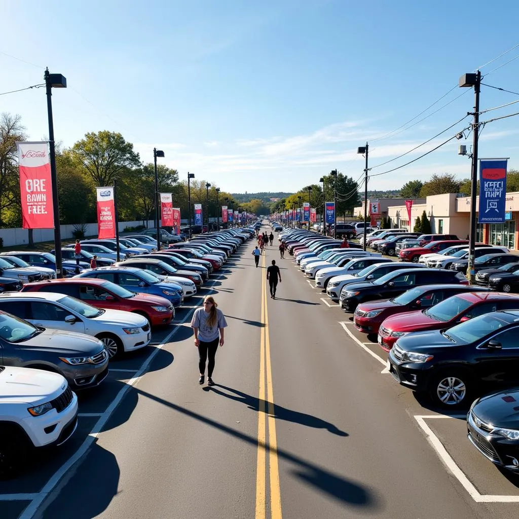 Used car lot full of vehicles