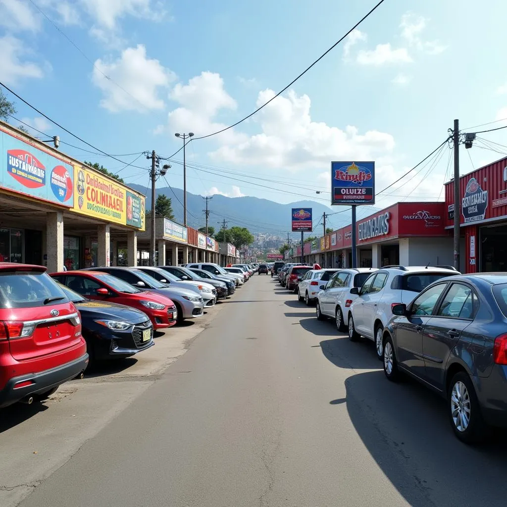 Crowded used car lots in El Salvador