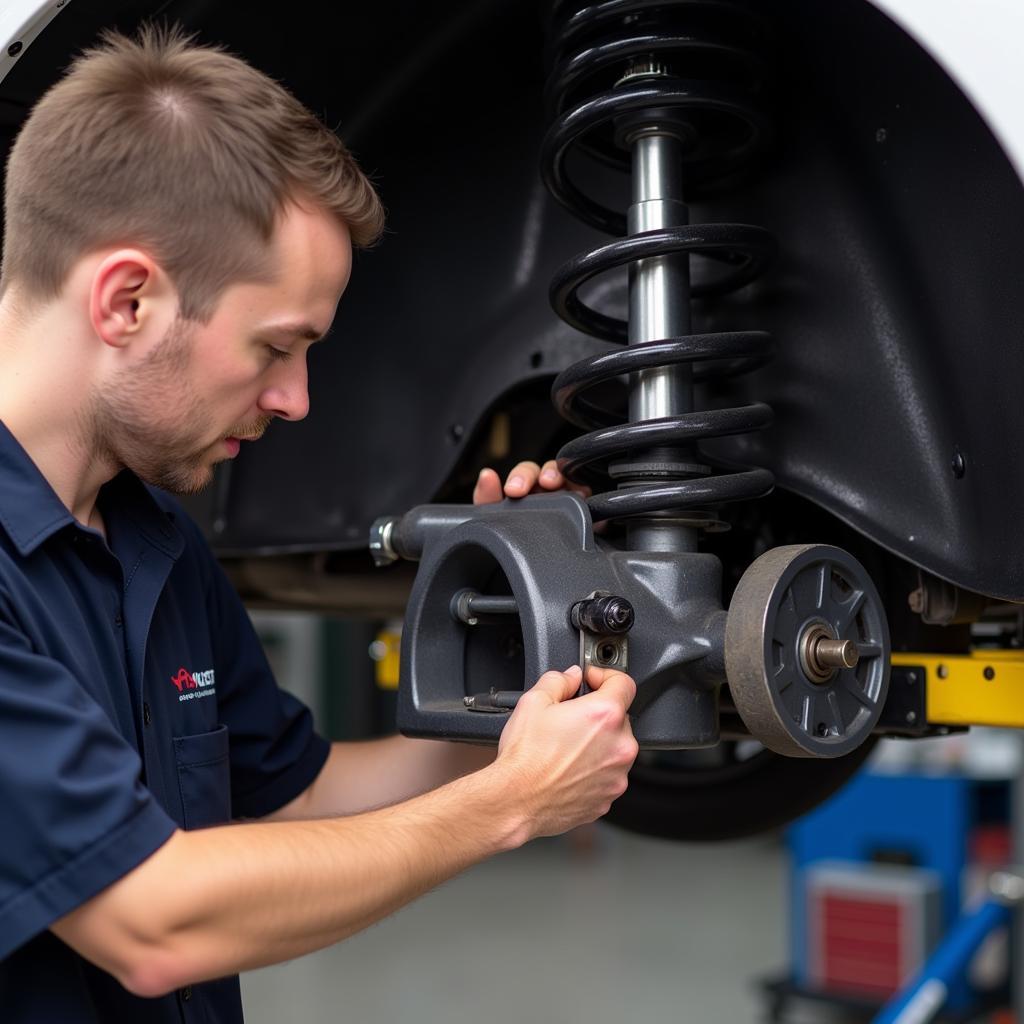 Inspecting the suspension system of a used LIA car