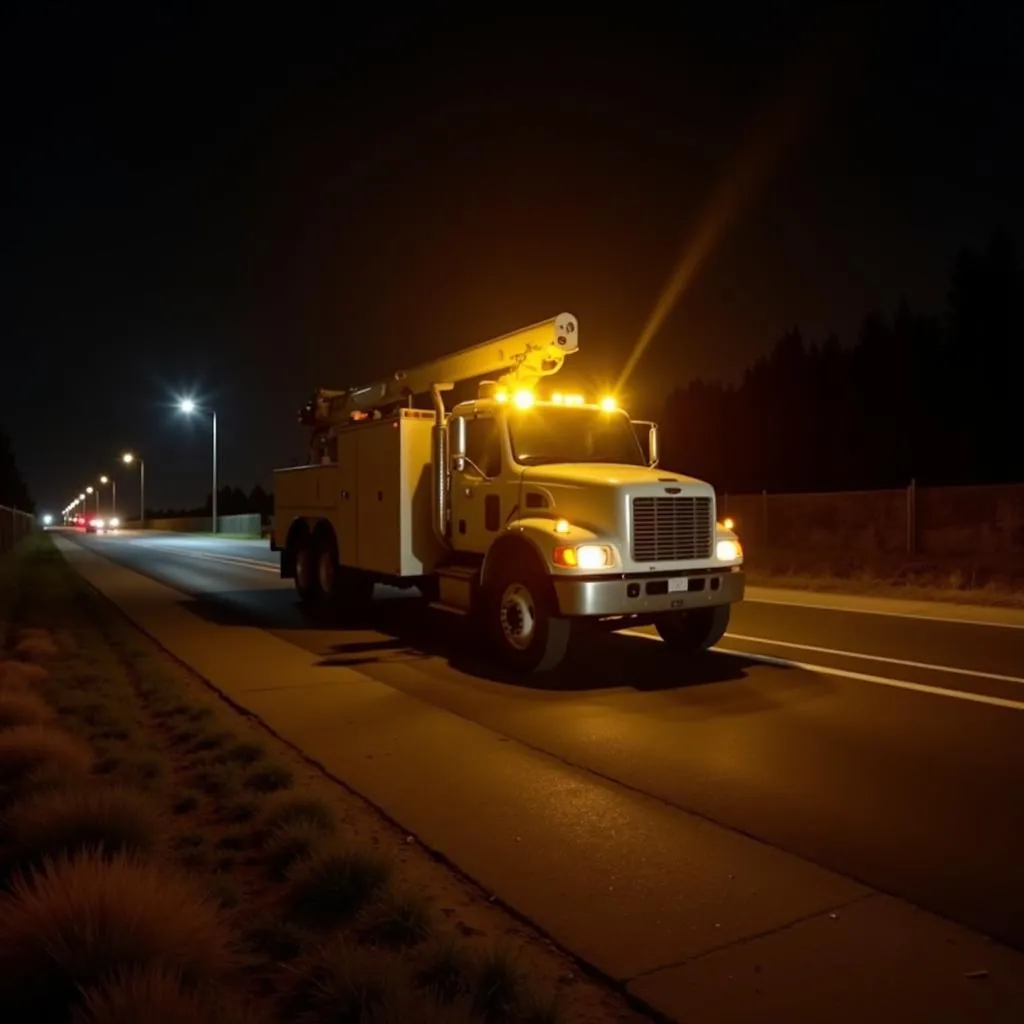 Utility Truck with Activated Strobe Lights