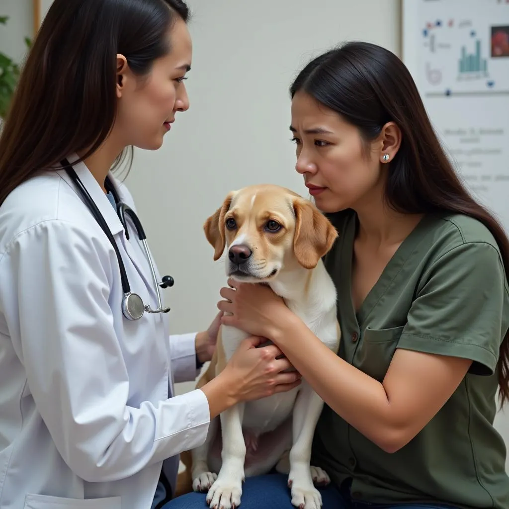 Veterinarian consoling a worried pet owner