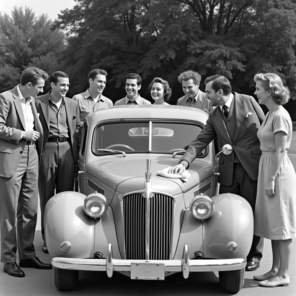 Group of Vintage Car Enthusiasts Gathering