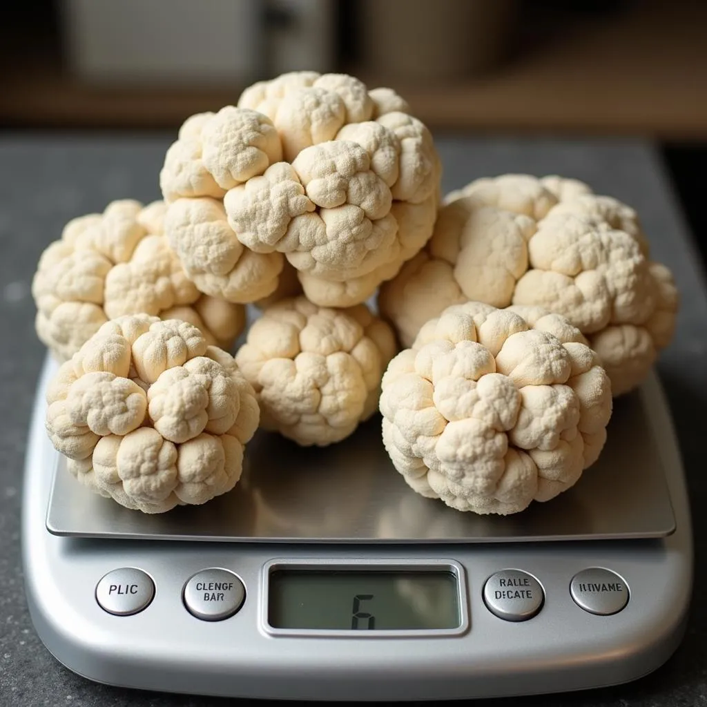 White truffles weighed on a digital scale