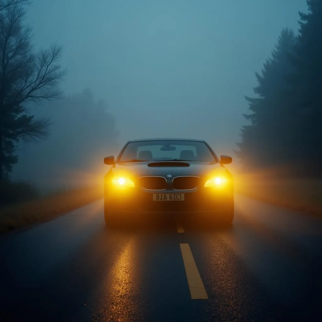 Car with Yellow Strobe Light in Low Visibility